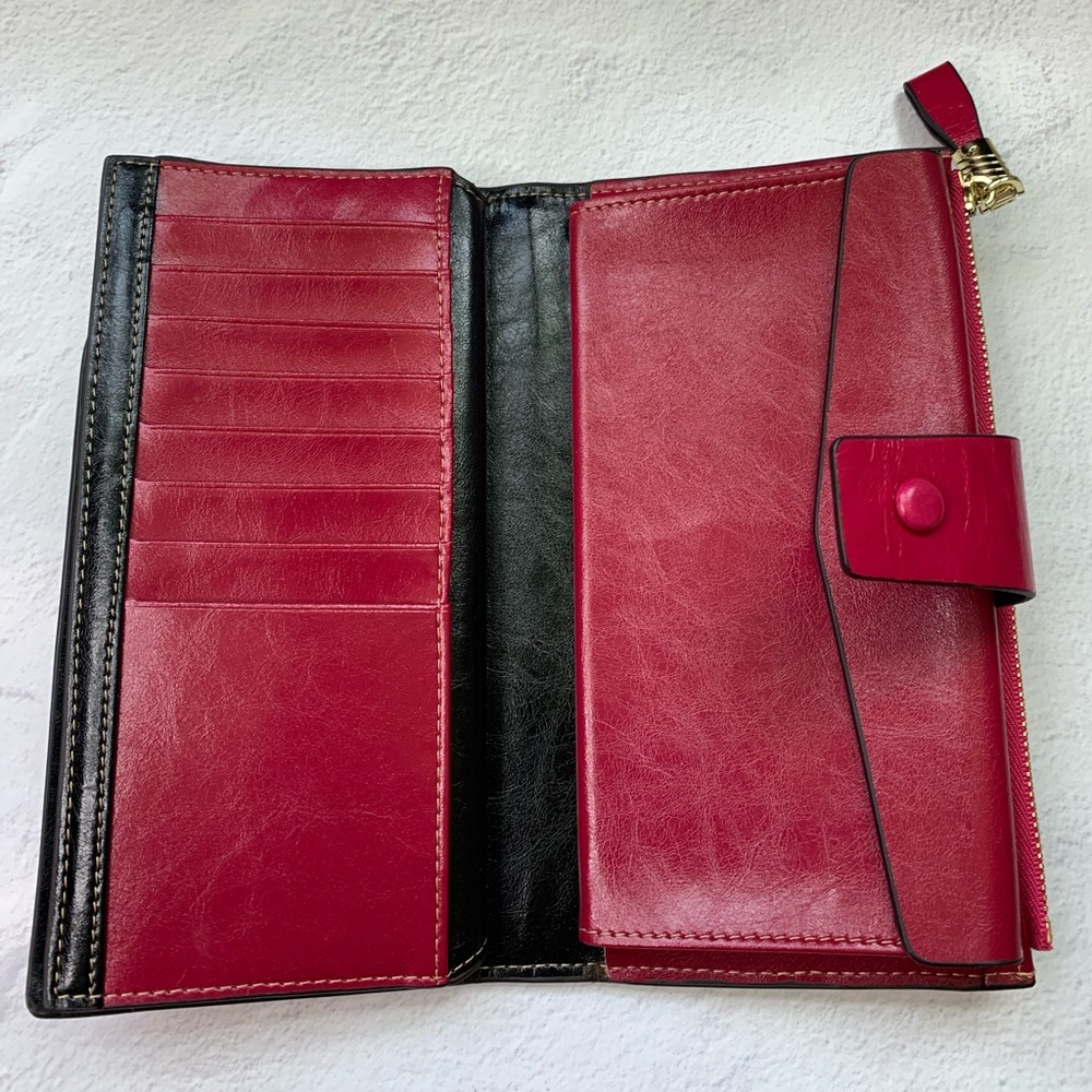 ItsLife Women’s RFID Wallet - Waxed Vegan Leather - Raspberry - Picture 4 of 7